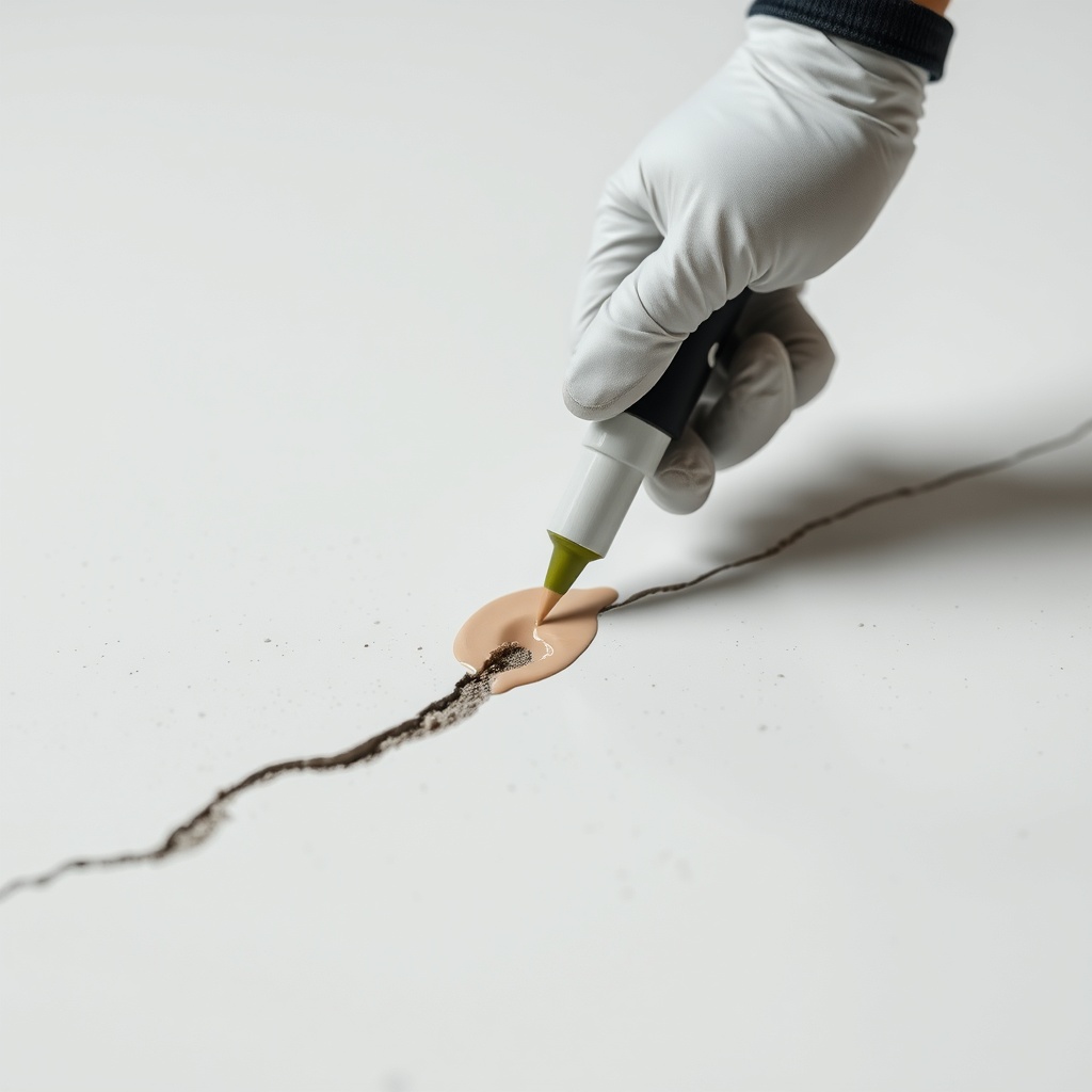 <clean photorealistic photo of an epoxy floor repair in progress
