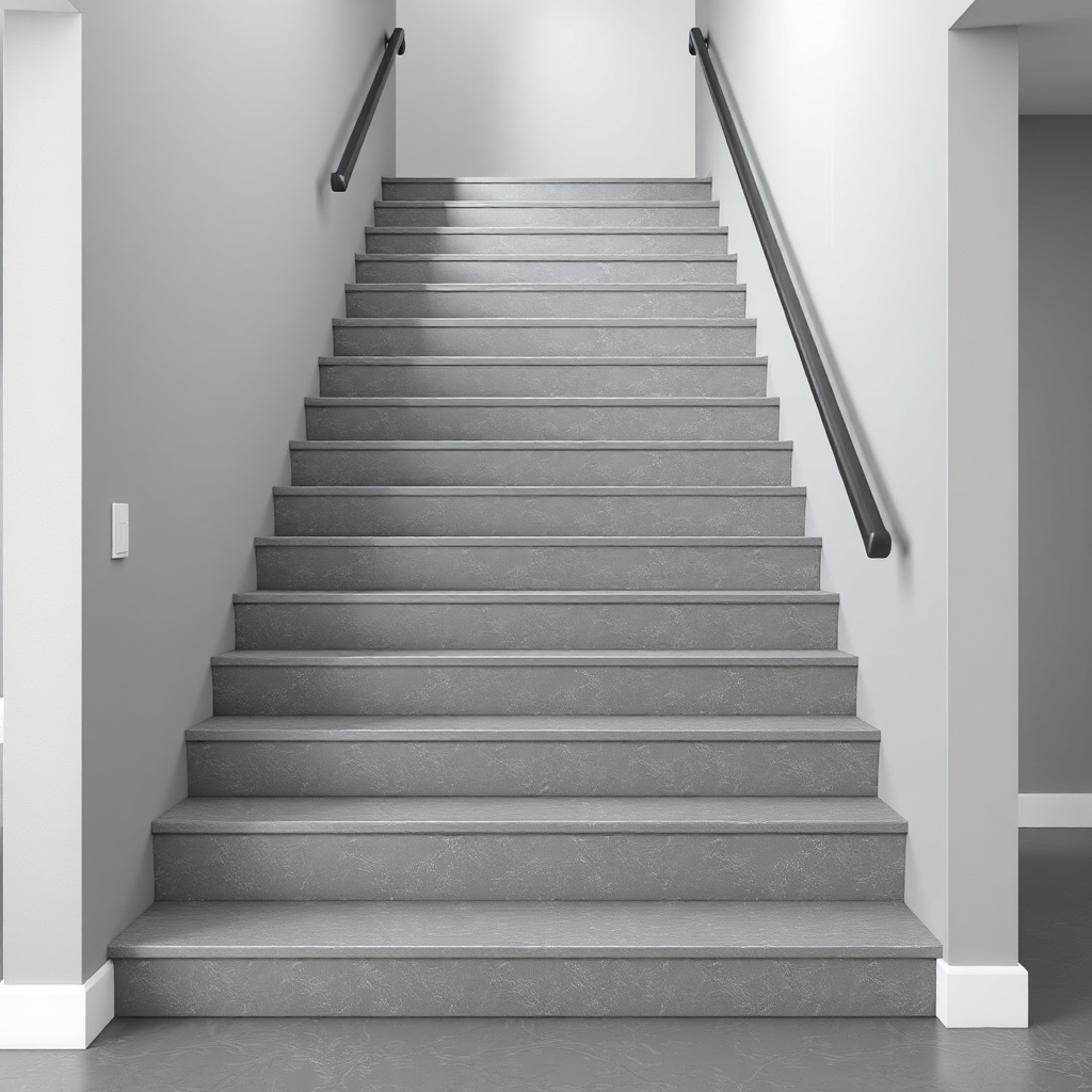 <clean photorealistic photo of a modern house interior staircase coated with decorative ep