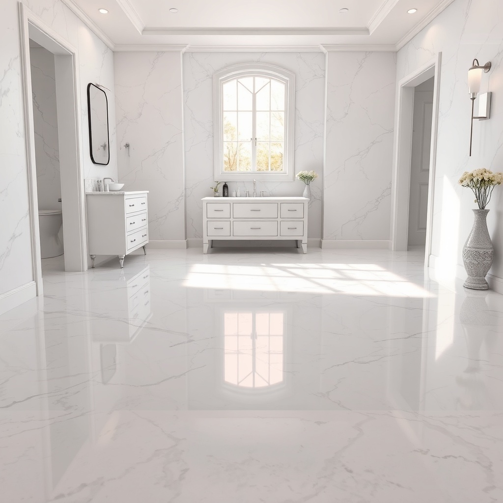 <clean photorealistic photo of a luxurious bathroom with a seamless