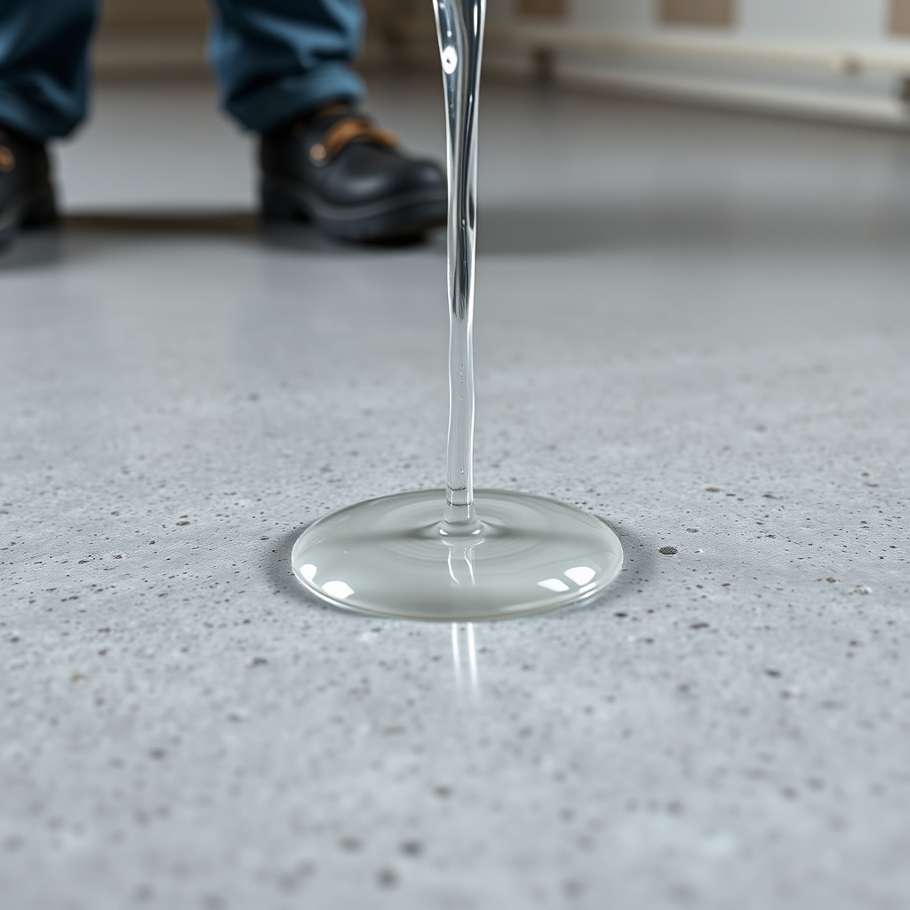 4K photorealistic close-up of a concrete floor being prepared with Sikafloor-156 epoxy pri