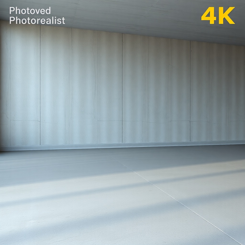 4K photorealism of a renovated epoxy-coated concrete floor