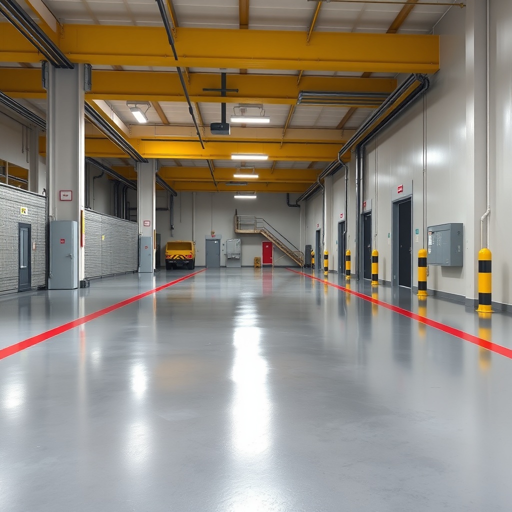 <clean photorealistic photo/illustration of an outdoor industrial floor with Sikafloor-156