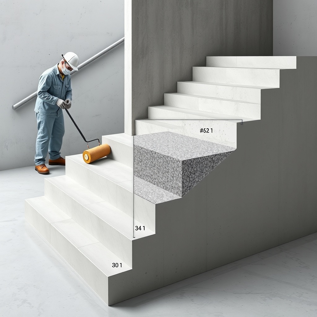 <clean photorealistic photo/illustration of a detailed cross-section view of a concrete st